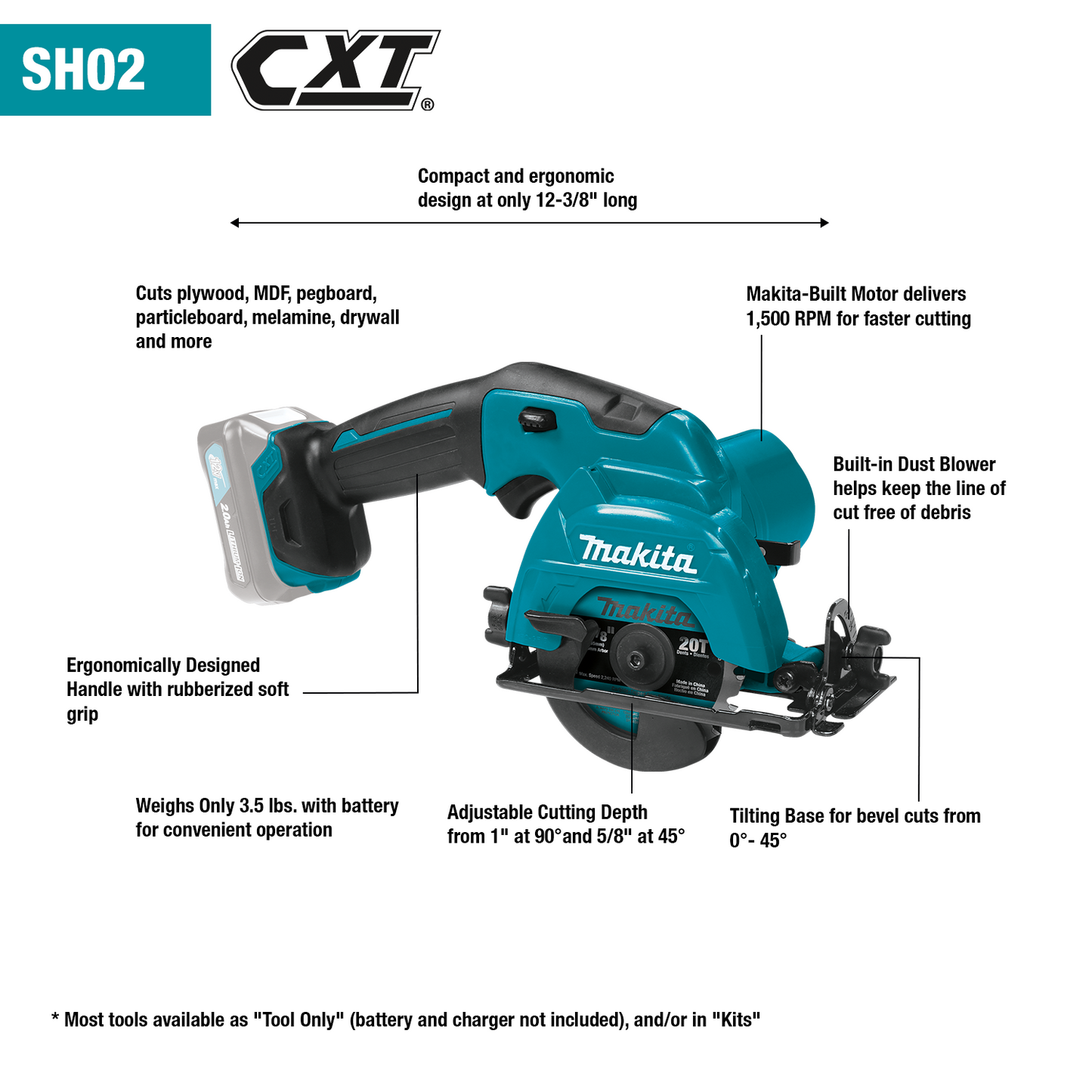 Makita SH02R1 12V max CXT® Lithium‘Ion Cordless 3‘3/8" Circular Saw Kit (2.0Ah)