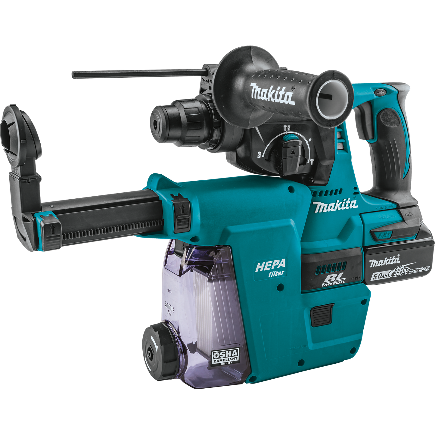 Makita XRH011TWX 18V LXT® Lithium‘Ion Brushless Cordless 1" SDS‘PLUS Rotary Hammer Kit, w/ HEPA Dust Extractor Attachment (5.0Ah)