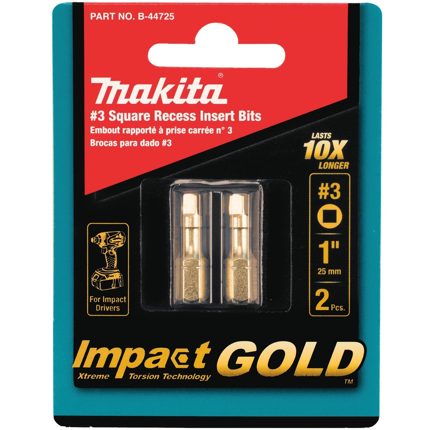 Makita B-44725 Impact GOLD® #3 Square Insert Bit, 2/pk