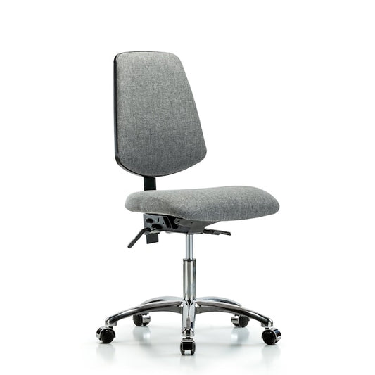 Blue Ridge Ergonomics FDHCH-MB-CR-T0-A0-CC-F44 Rutledge Fabric Chair Chrome - Desk Height with Medium Back & Casters in Gray Fabric