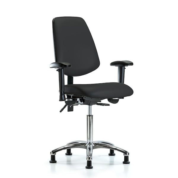 Blue Ridge Ergonomics VMBCH-MB-CR-T1-A1-NF-RG-8540 Rutledge Vinyl Chair Chrome - Medium Bench Height with Medium Back, Seat Tilt, Adjustable Arms, & Stationary Glides in Black Trailblazer™ Vinyl