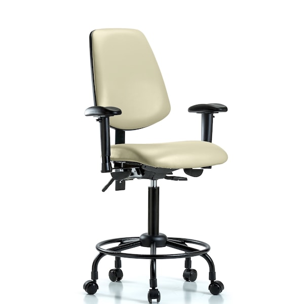 Blue Ridge Ergonomics VMBCH-MB-RT-T1-A1-RC-8501 Rutledge Vinyl Chair - Medium Bench Height with Round Tube Base, Medium Back, Seat Tilt, Adjustable Arms, & Casters in Adobe White Trailblazer™ Vinyl