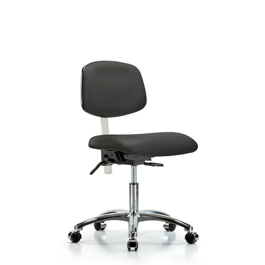 Blue Ridge Ergonomics NCR-VDHCH-CR-T0-A0-CC-8605 Class 100 Vinyl Clean Room Chair - Desk Height with Casters in Charcoal Trailblazer™ Vinyl