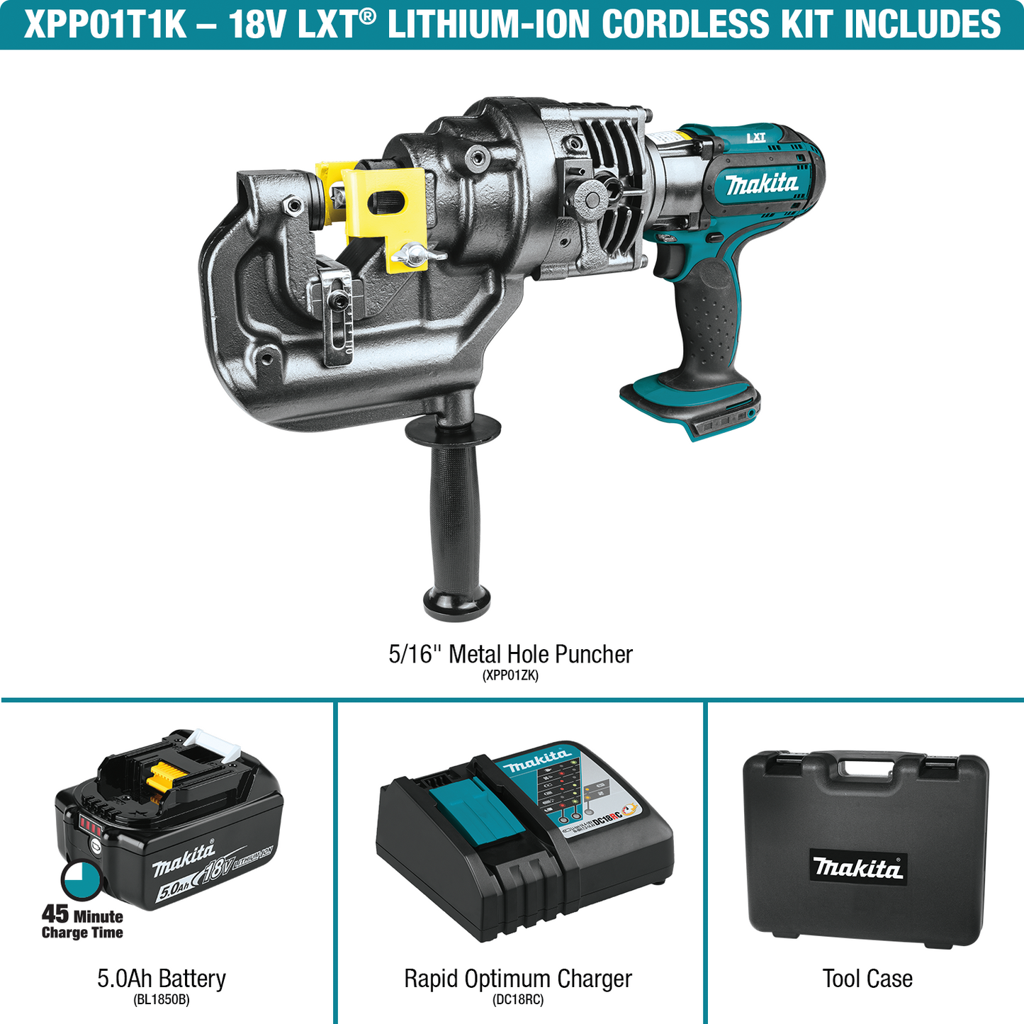 Makita XPP01T1K 18V LXT® Lithium‘Ion Cordless 5/16" Metal Hole Puncher Kit (5.0Ah)