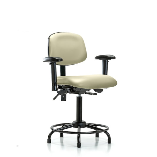 Blue Ridge Ergonomics VMBCH-RT-T1-A1-RG-8501 Rutledge Vinyl Chair - Medium Bench Height with Round Tube Base, Seat Tilt, Adjustable Arms, & Stationary Glides in Adobe White Trailblazer™ Vinyl
