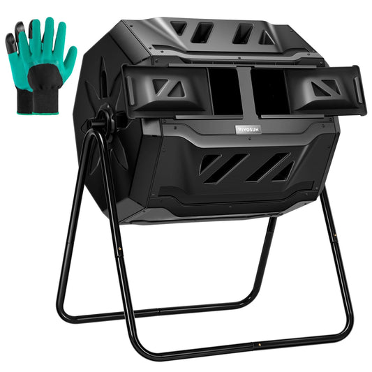 Vivosun Tumbling Composter Dual Rotating Batch Compost Bin 43 Gallon Black