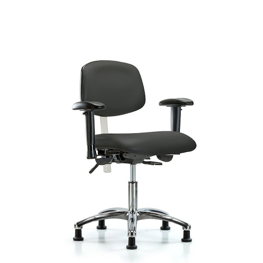 Blue Ridge Ergonomics NCR-VDHCH-CR-T1-A1-RG-8605 Class 100 Vinyl Clean Room Chair - Desk Height with Seat Tilt, Adjustable Arms, & Stationary Glides in Charcoal Trailblazer™ Vinyl
