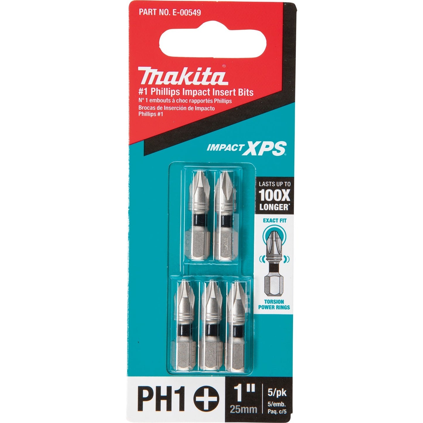 Makita E-00549 Impact XPS® #1 Phillips 1" Insert Bit, 5/pk