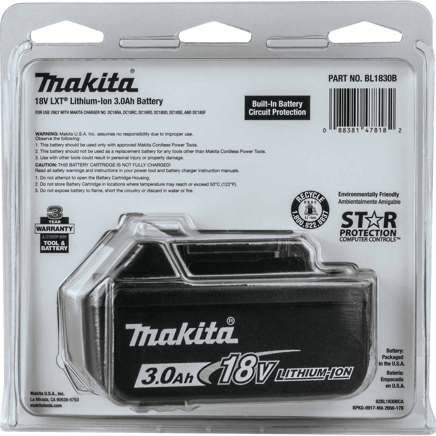 Makita BL1830B 18V LXT® Lithium‘Ion 3.0Ah Battery