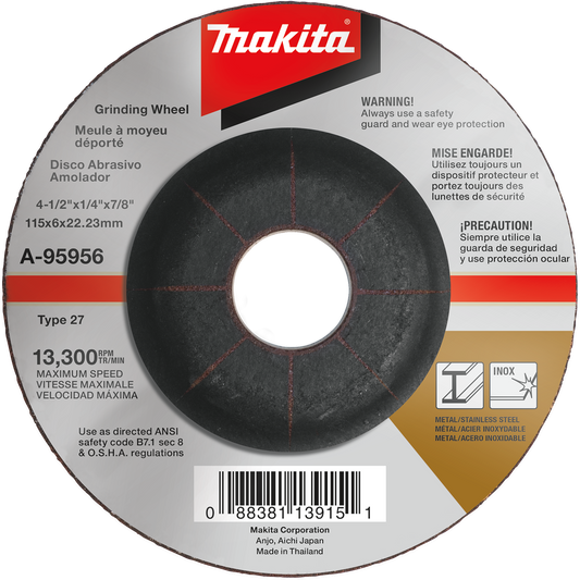 Makita A-95956 4‘1/2" X 1/4" X 7/8" INOX Grinding Wheel, 36 Grit