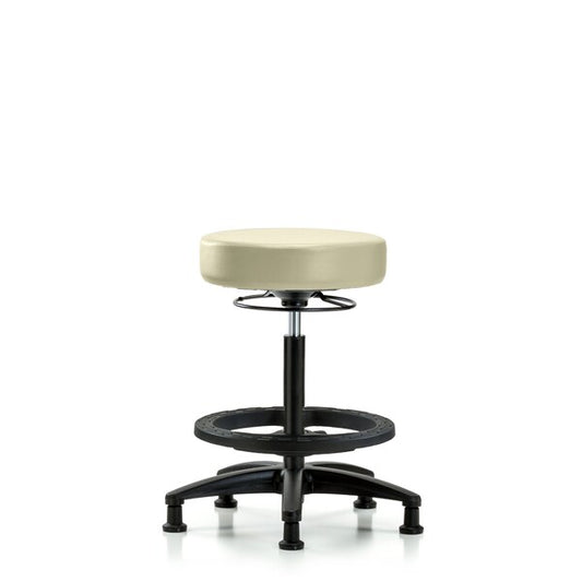 Blue Ridge Ergonomics VHBSO-RG-BF-RG-8501 Rutledge Vinyl Stool without Back - High Bench Height with Black Foot Ring & Stationary Glides in Adobe White Trailblazer™ Vinyl