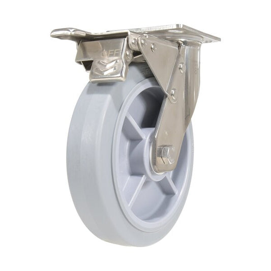 Vestil CST-E-SS-8X2TPR-SWTB Thermoplastic Rubber Swivel With Total Brake Caster 8 In. Diameter x 2 In. Width 675 lb Gray