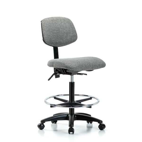 Blue Ridge Ergonomics FHBCH-RG-T1-A0-CF-RC-F44 Rutledge Fabric Chair - High Bench Height with Seat Tilt, Chrome Foot Ring, & Casters in Gray Fabric