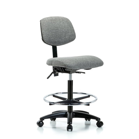 Blue Ridge Ergonomics FHBCH-RG-T1-A0-CF-RC-F44 Rutledge Fabric Chair - High Bench Height with Seat Tilt, Chrome Foot Ring, & Casters in Gray Fabric