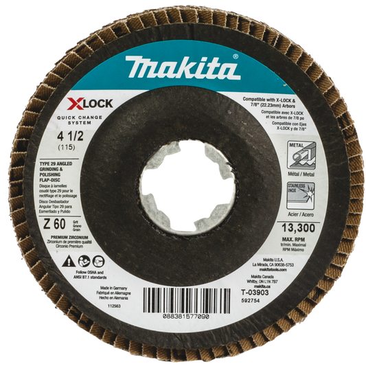 Makita T-03903 X‘LOCK 4‘1/2" 60 Grit Type 29 Angled Grinding and Polishing Flap Disc for X‘LOCK and All 7/8" Arbor Grinders