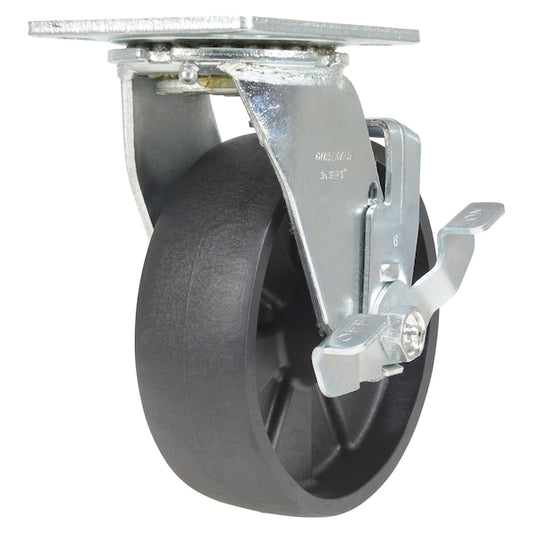 Vestil CST-VE-6X2GFN-SWB Glass Filled Nylon Swivel With Brake Caster 6 In. Diameter x 2 In. Width 1200 lb Black