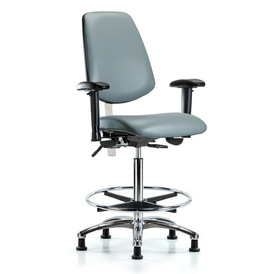 Blue Ridge Ergonomics VHBCH-MB-CR-T0-A1-CF-RG-8822 Rutledge Vinyl Chair Chrome - High Bench Height with Medium Back, Adjustable Arms, Chrome Foot Ring, & Stationary Glides in Storm Supernova™ Vinyl