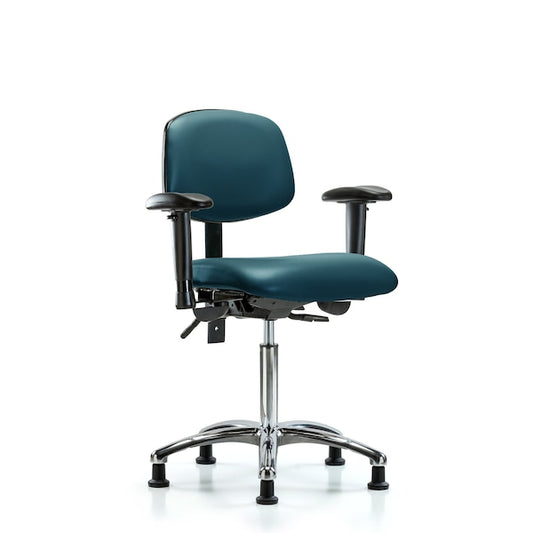 Blue Ridge Ergonomics VMBCH-CR-T0-A1-NF-RG-8801 Rutledge Vinyl Chair Chrome - Medium Bench Height with Adjustable Arms & Stationary Glides in Marine Blue Supernova™ Vinyl