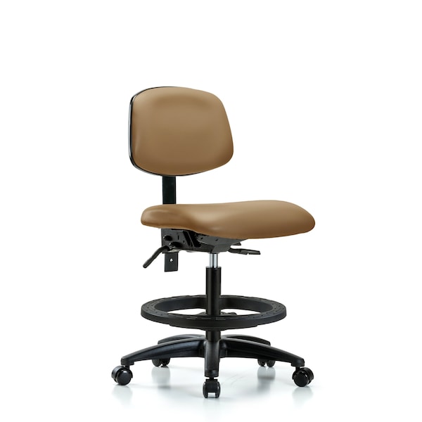 Blue Ridge Ergonomics VMBCH-RG-T1-A0-BF-RC-8584 Rutledge Vinyl Chair - Medium Bench Height with Seat Tilt, Black Foot Ring, & Casters in Taupe Trailblazer™ Vinyl
