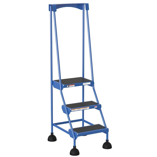 Vestil LAD-3-B 63.4375 H Steel Commercial Spring Loaded Rolling Ladder, 3 Steps