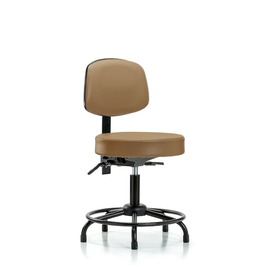 Blue Ridge Ergonomics VDHST-RT-T1-RG-8584 Rutledge Vinyl Stool with Back - Desk Height with Round Tube Base, Seat Tilt, & Stationary Glides in Taupe Trailblazer™ Vinyl