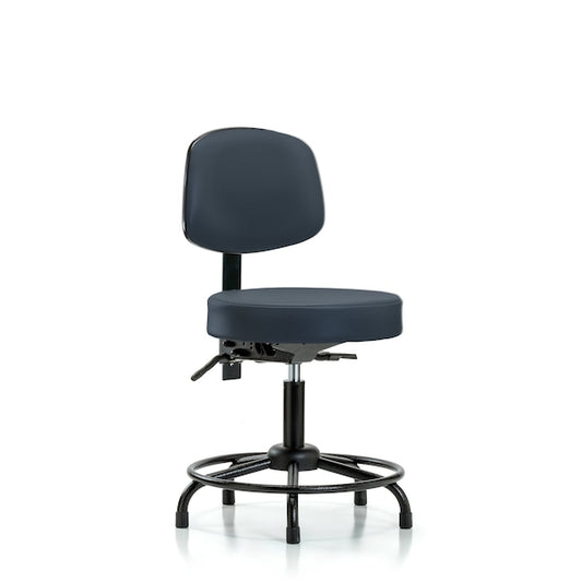 Blue Ridge Ergonomics VDHST-RT-T0-RG-8582 Rutledge Vinyl Stool with Back - Desk Height with Round Tube Base & Stationary Glides in Imperial Blue Trailblazer™ Vinyl