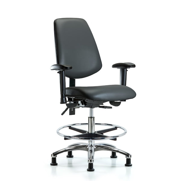 Blue Ridge Ergonomics VMBCH-MB-CR-T1-A1-CF-RG-8823 Rutledge Vinyl Chair Chrome - Medium Bench Height with Medium Back, Seat Tilt, Adjustable Arms, Chrome Foot Ring, & Stationary Glides in Carbon Supernova™ Vinyl