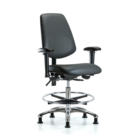 Blue Ridge Ergonomics VMBCH-MB-CR-T1-A1-CF-RG-8823 Rutledge Vinyl Chair Chrome - Medium Bench Height with Medium Back, Seat Tilt, Adjustable Arms, Chrome Foot Ring, & Stationary Glides in Carbon Supernova™ Vinyl