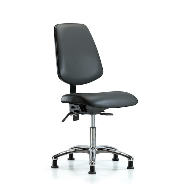 Blue Ridge Ergonomics VDHCH-MB-CR-T0-A0-RG-8823 Rutledge Vinyl Chair Chrome - Desk Height with Medium Back & Stationary Glides in Carbon Supernova™ Vinyl