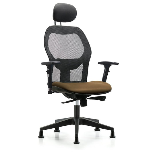 Blue Ridge Ergonomics EXE-VMDHCH-RG-H1-A2-RG-8809 Executive Windova Mesh Back Chair with Taupe Supernova™ Seat, Head Rest, 3D Adjustable Arms, & Stationary Glides