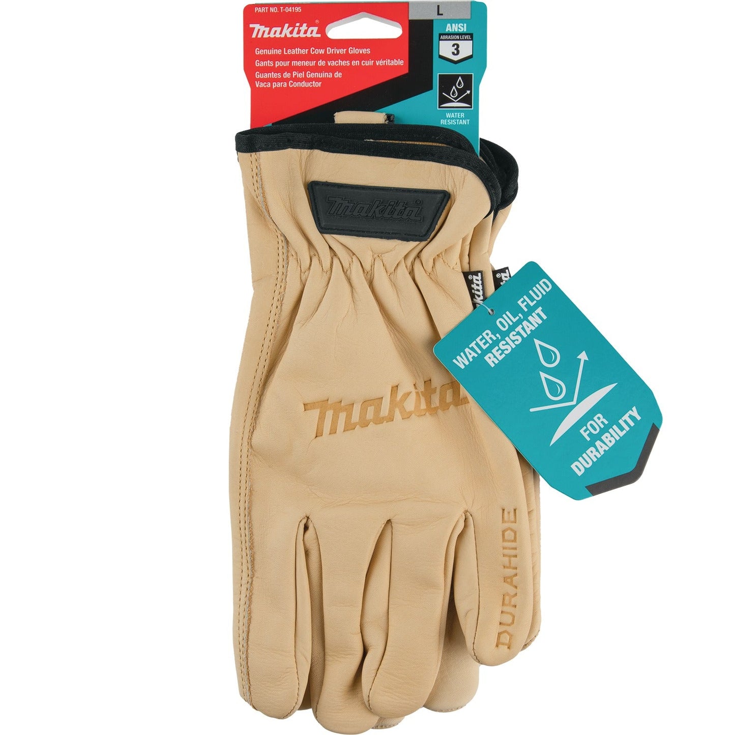 Makita T-04195 100% Genuine Leather Cow Driver Gloves (Large)