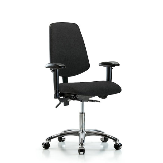 Blue Ridge Ergonomics FDHCH-MB-CR-T0-A1-CC-F42 Rutledge Fabric Chair Chrome - Desk Height with Medium Back, Adjustable Arms, & Casters in Black Fabric