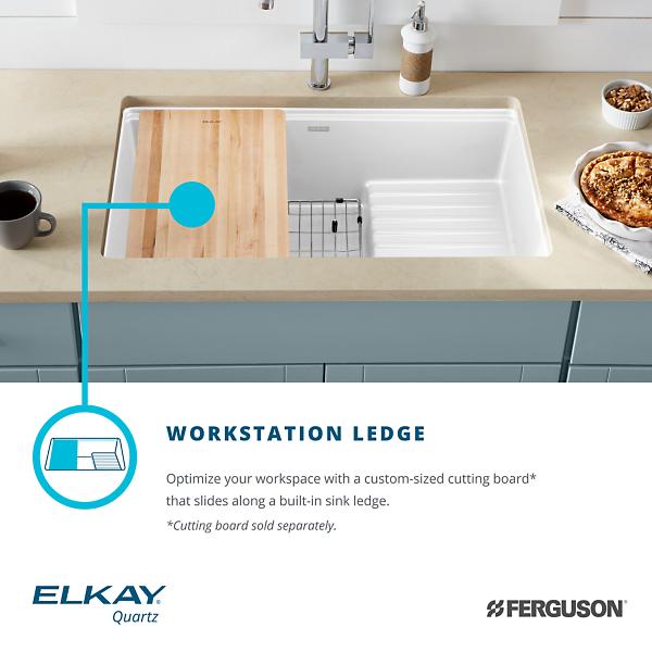 Elkay ELXUDB3620BG Ferguson Exclusive Quartz Luxe® 35-7/8" x 20-5/8" x 9-1/2" Single Bowl Undermount Sink w/Drainboard+Perfect Drain®