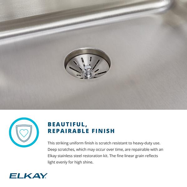 Elkay DRKR2220R Lustertone® Classic Stainless Steel 22" x 19-1/2" x 7-1/2" Single Bowl Drop-in Classroom Sink
