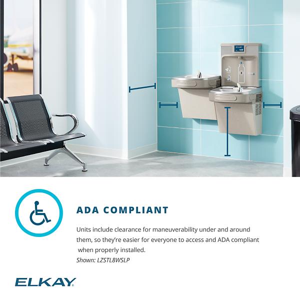 Elkay LZSTL8WSSP-PF Enhanced ezH2O Bottle Filling Station & Versatile Bi-Level ADA Cooler Refrigerated Stainless PFOA/PFOS Reduction Quick Filter Change