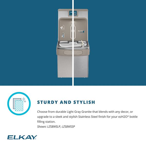 Elkay LZS8WSSP-PF Enhanced ezH2O Bottle Filling Station & Single ADA Cooler Refrigerated Stainless PFOA/PFOS Reduction Quick Filter Change