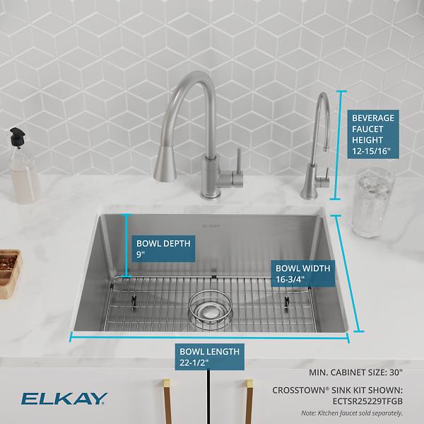 Elkay ECTSR25229TFGB Crosstown® 18 Gauge Stainless Steel 25" x 22" x 9" Single Bowl Dual Mount Sink Kit with Filtered Beverage Faucet