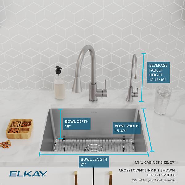 Elkay EFRU211510TFG Crosstown® 16 Gauge Stainless Steel 23-1/2" x 18-1/4" x 10" Single Bowl Undermount Sink Kit with Filtered Beverage Faucet