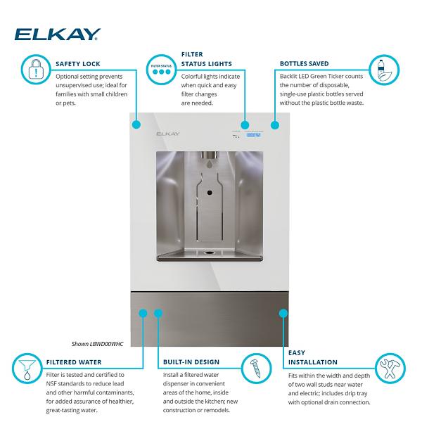 Elkay LBWD00WHC ezH2O Liv® Built-in Filtered Water Dispenser Non-refrigerated Aspen White