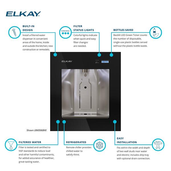 Elkay LBWD06BKK ezH2O Liv® Built-in Filtered Refrigerated Water Dispenser Remote Chiller Midnight