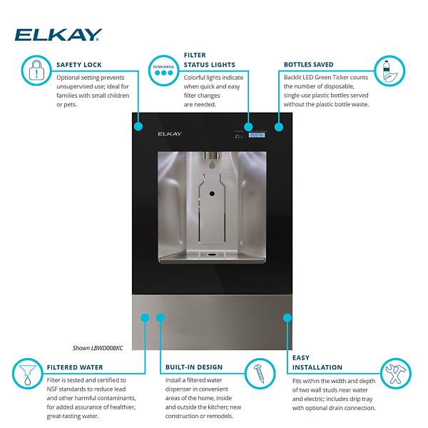 Elkay LBWD00BKC ezH2O Liv® Built-in Filtered Water Dispenser Non-refrigerated Midnight