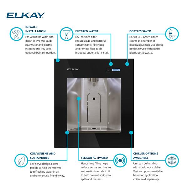 Elkay LBWDC00BKC ezH2O Liv® Pro In-Wall Commercial Filtered Water Dispenser Non-refrigerated Midnight