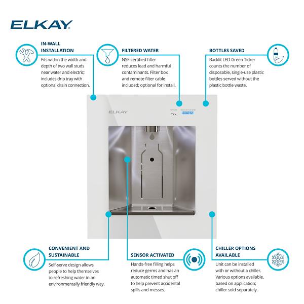 Elkay LBWDC00WHC ezH2O Liv® Pro In-Wall Commercial Filtered Water Dispenser Non-refrigerated Aspen White