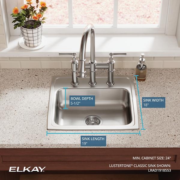 Elkay LRAD191855 Lustertone Classic Stainless Steel 19" x 18" x 5-1/2" Single Bowl Drop-in ADA Sink