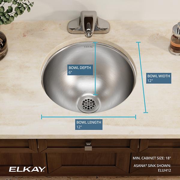 Elkay ELUH12 Asana Stainless Steel 14-3/8" x 14-3/8" x 6" Single Bowl Undermount Bathroom Sink