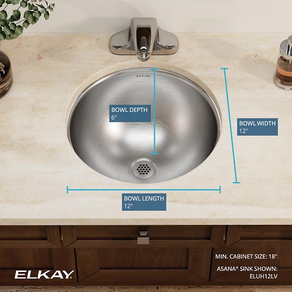 Elkay ELUH12LV Asana Stainless Steel 14-3/8" x 14-3/8" x 6" Single Bowl Undermount Bathroom Sink with Overflow