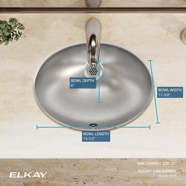 Elkay ELUH1511 Asana® Stainless Steel 18" x 14" x 6" Single Bowl Undermount Bathroom Sink