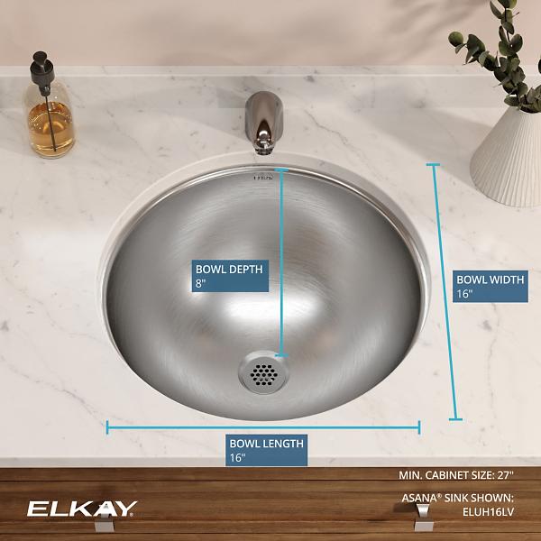 Elkay ELUH16LV Asana Stainless Steel 18-3/8" x 18-3/8" x 8" Single Bowl Undermount Bathroom Sink with Overflow