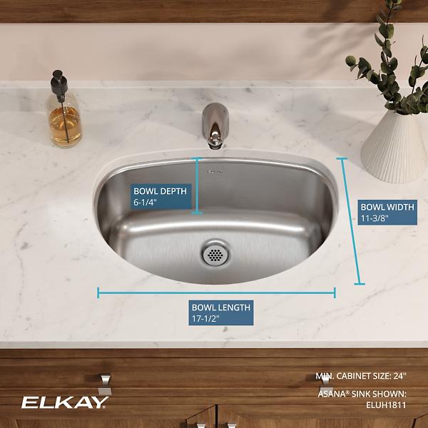 Elkay ELUH1811 Asana® Stainless Steel 19-1/2" x 13-5/16" x 6-1/4" Single Bowl Undermount Bathroom Sink