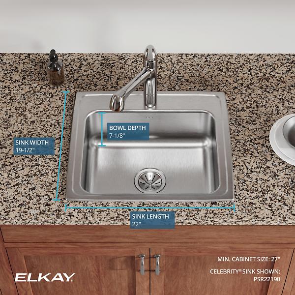 Elkay PSR2219 Celebrity® Stainless Steel 22" x 19-1/2" x 7-1/8" Single Bowl Drop-in Sink